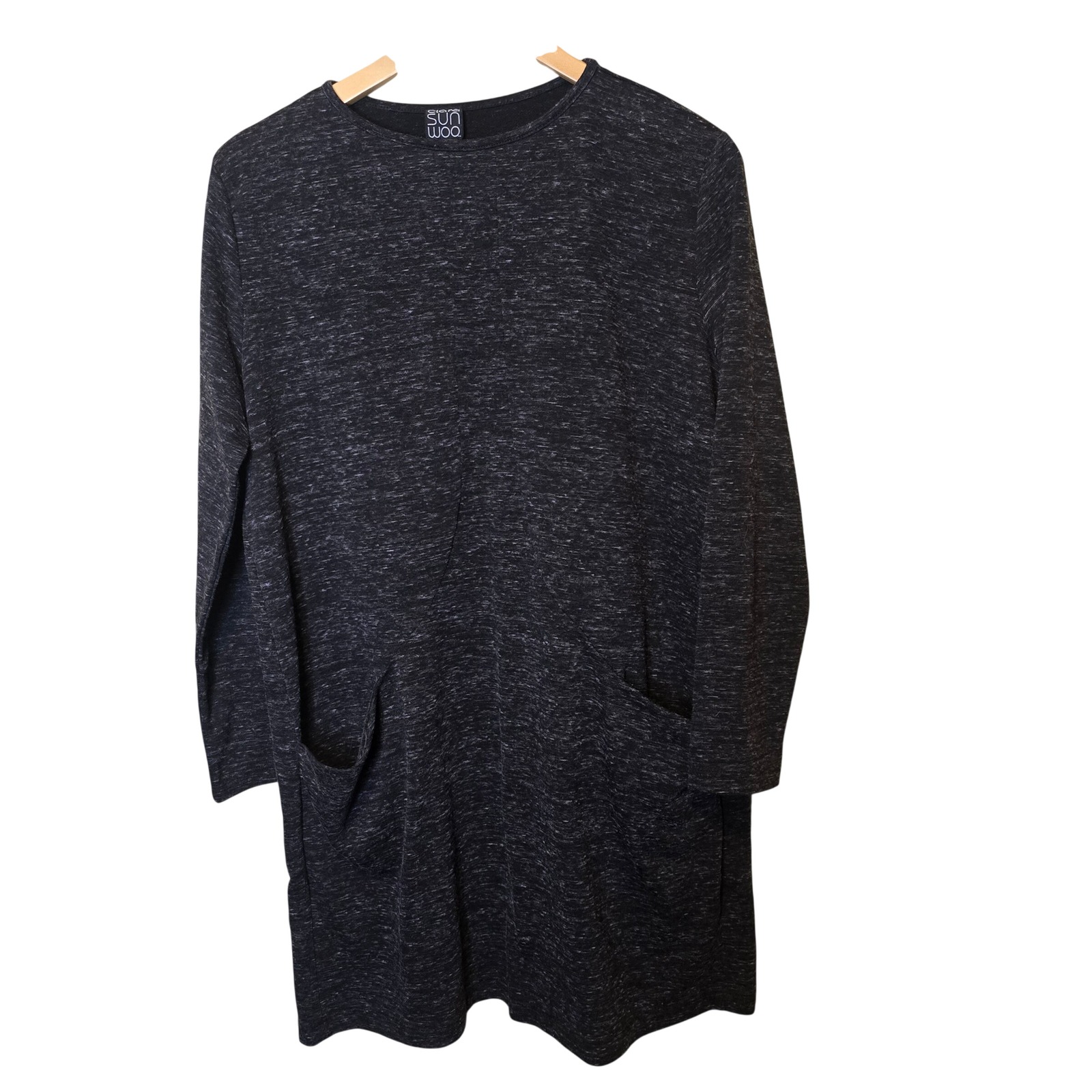 Clara Sunwoo Heathered Knit Tunic Dress Women L Charcoal Polyester Lagenlook